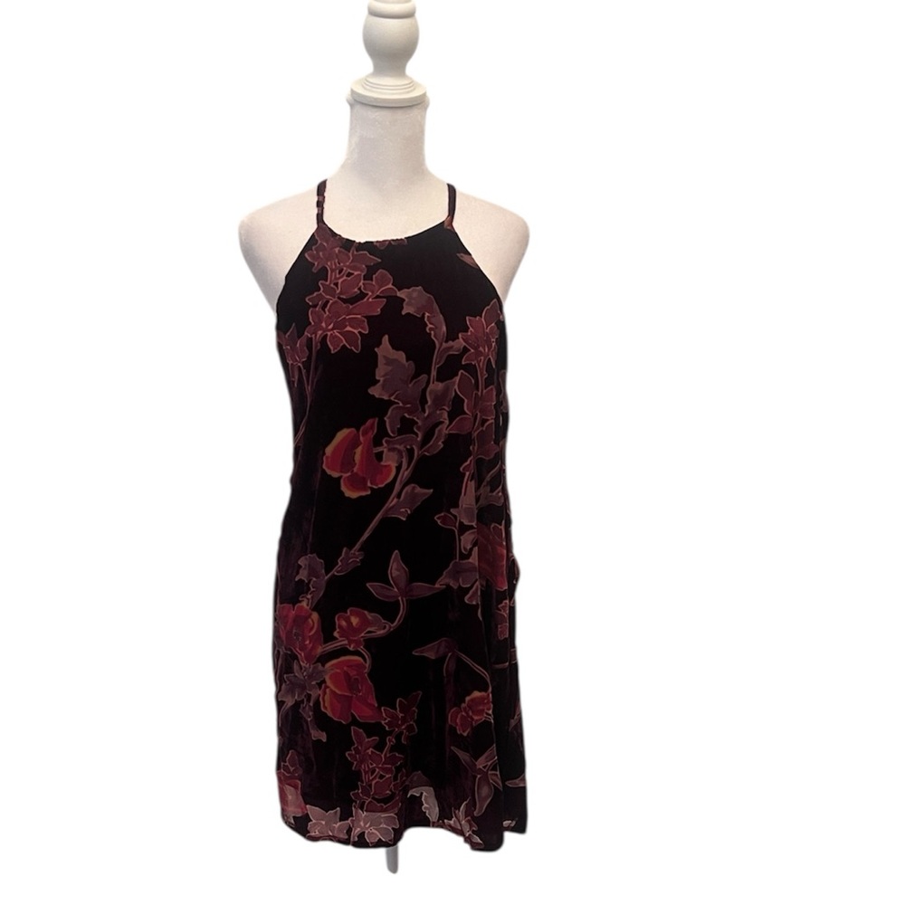 Gina Louise szS velvet burnout floral mini dress in shades of pinks and purples